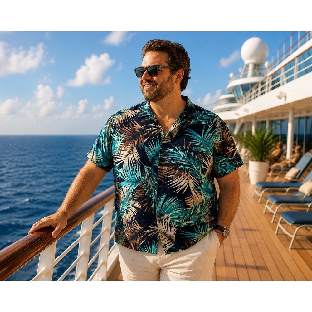 Cubavera Shirt Mens 4X Blue Tropical Palm Leaf 100% Viscose Hawaiian Resort
